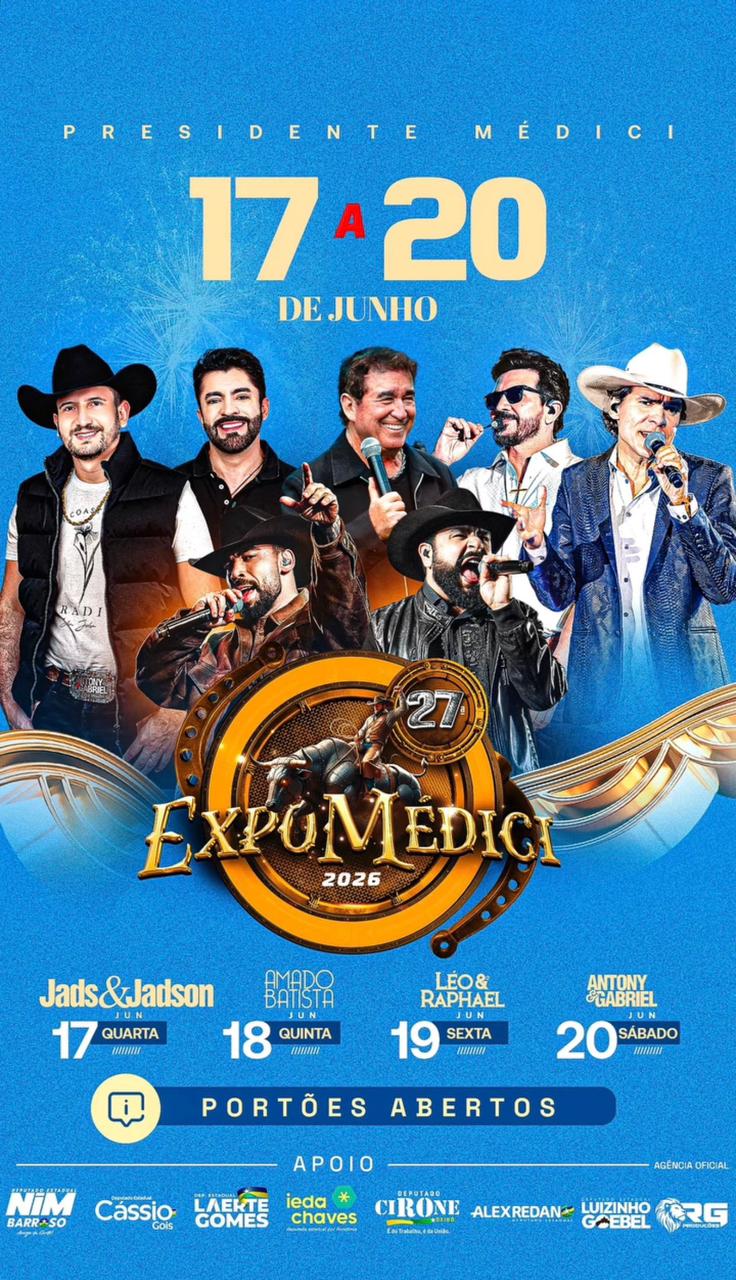 Presidente Médici se prepara para a 27ª edição da Expomédici 2026, evento que promete agitar a cidade com rodeio e grandes shows musicais